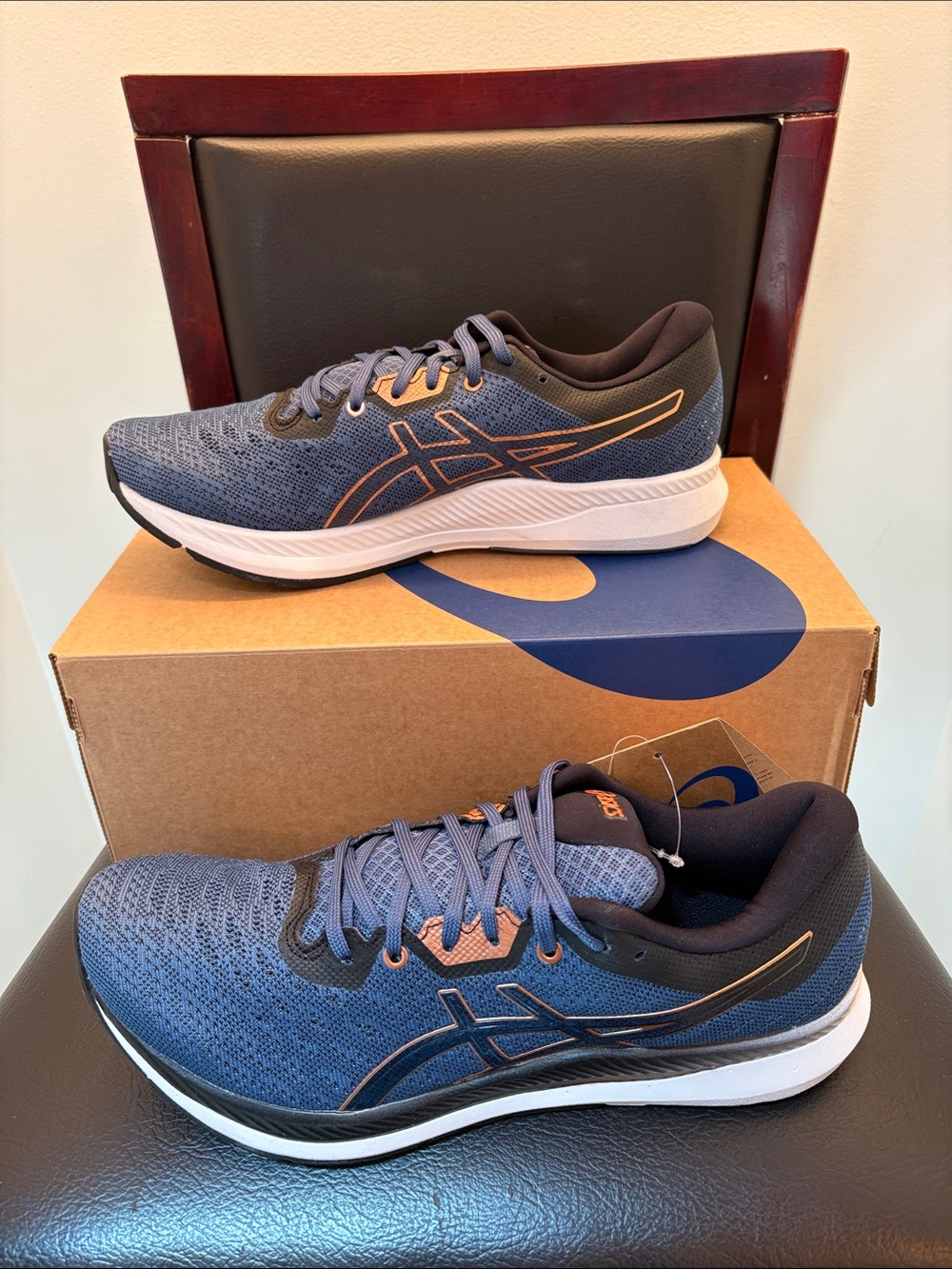 Men’s ASICS Ezeride Athletic Navy Blue Running Shoes Copper Accents Sneakers